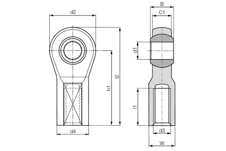 8x Stangkop, met female schroefdraad, KBRI igubal&reg;, sferische kogel iglidur&reg; W300, inch KBRI-04