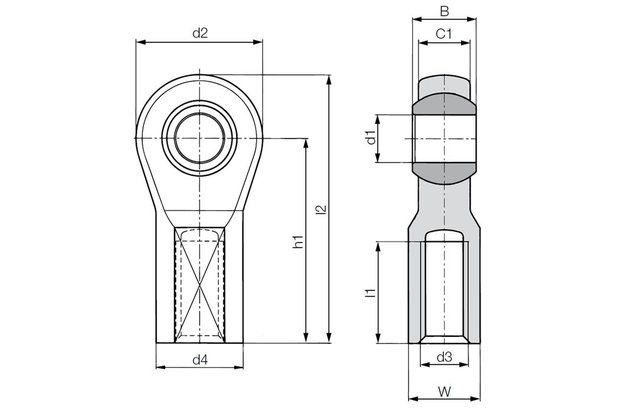 8x Rod end with female thread, KBRI igubal®, spherical ball iglidur® W300, inch KBRI-04